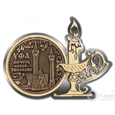 Магнит из бересты Уфа-Мечеть Ляля-Тюльпан свеча серебро